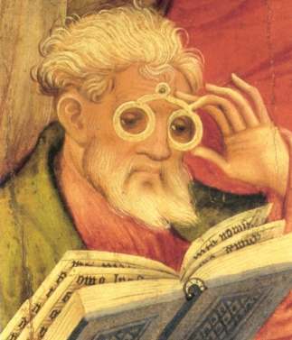 peinture d'un apôtre portant des lunettes